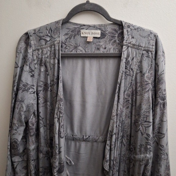 Knox Rose Cardigan Small Floral Gray Black Cover Topper Duster Lightweight Tie - Picture 3 of 8